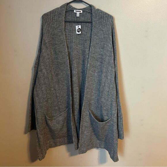 TOPSHOP Cardigan Sweater Open Front Pockets Gray Knit Casual Neutral - Picture 1 of 11